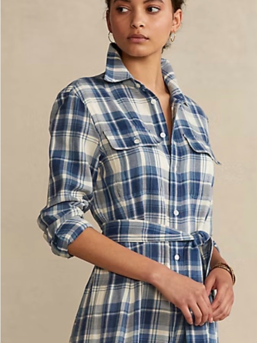 Polo by Ralph Lauren Blue and White Plaid Maxi Shirt Dress - Picture 2 of 5